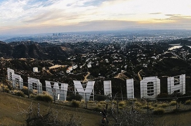 Hollywood sign hill panoramic view