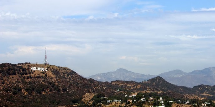 View towards Hollywood Sign and Hollywood Hills Los Angeles
